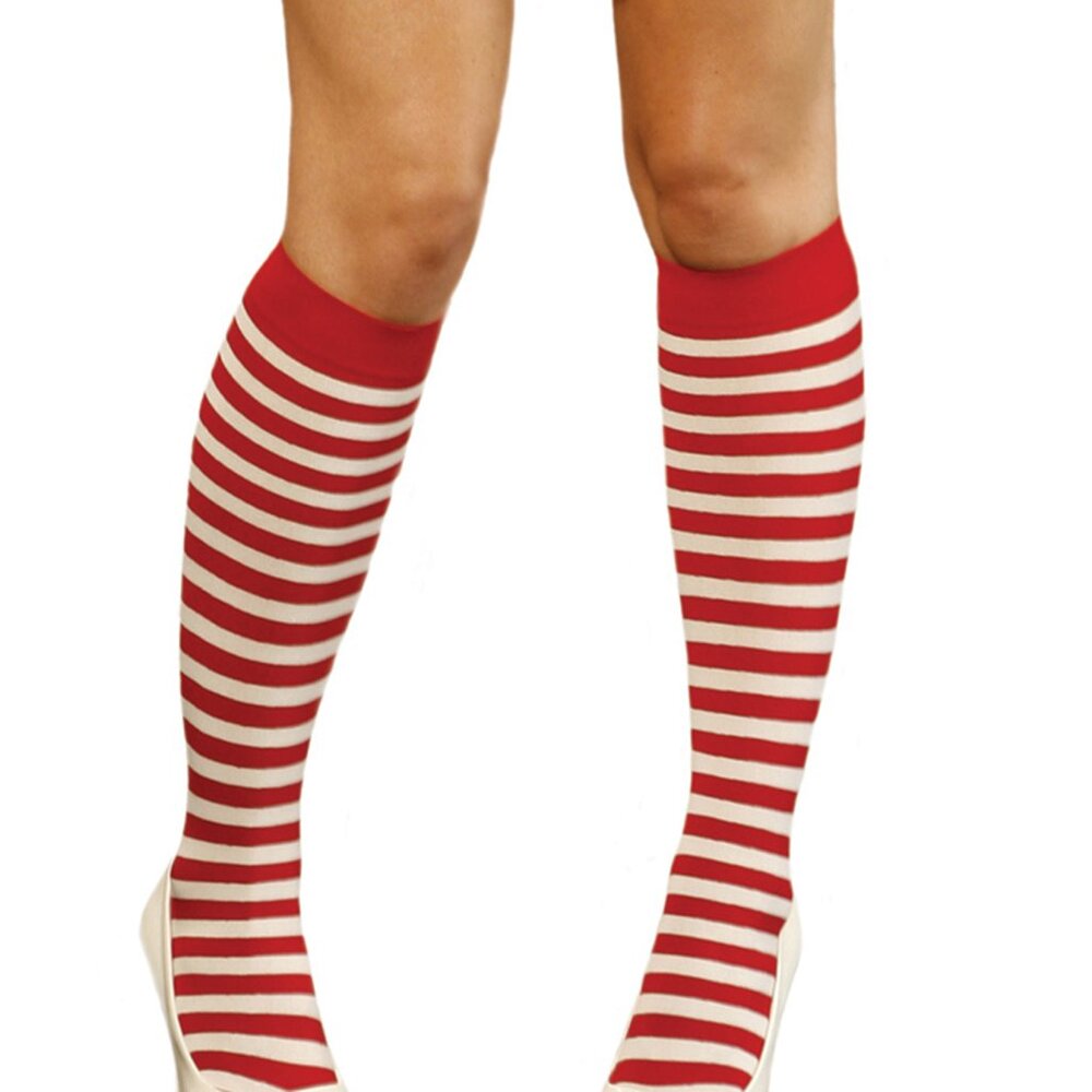 Red and White Striped Knee High Stockings